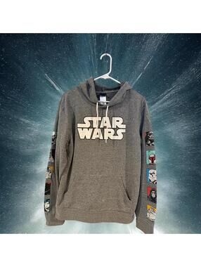 Star Wars Size Large Men's Graphic Pullover Hoodie Heather Gray Sweatshirt